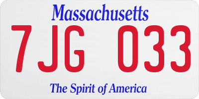 MA license plate 7JG033