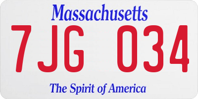 MA license plate 7JG034