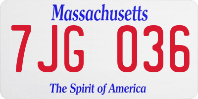 MA license plate 7JG036