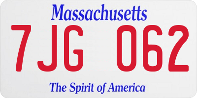 MA license plate 7JG062