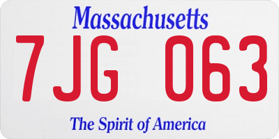MA license plate 7JG063