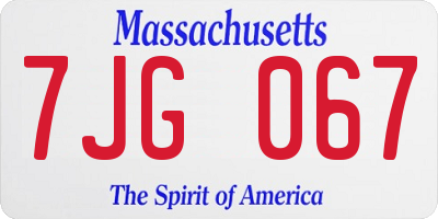 MA license plate 7JG067