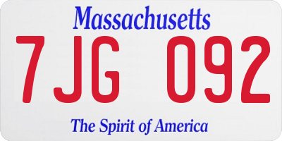 MA license plate 7JG092