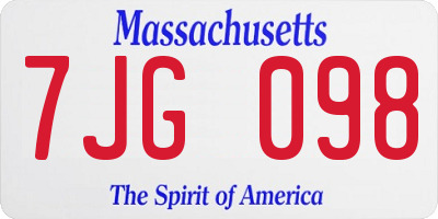 MA license plate 7JG098