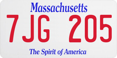 MA license plate 7JG205