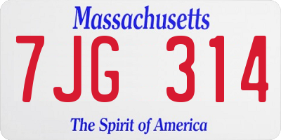 MA license plate 7JG314