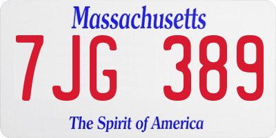 MA license plate 7JG389