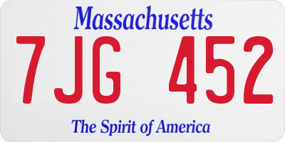MA license plate 7JG452
