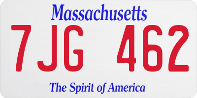 MA license plate 7JG462