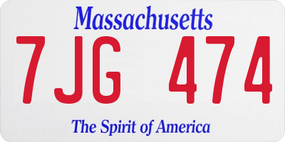 MA license plate 7JG474