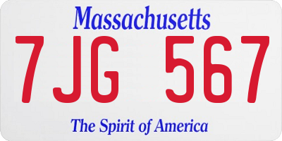 MA license plate 7JG567