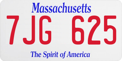 MA license plate 7JG625