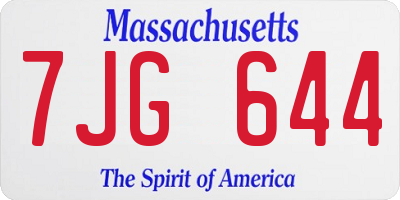 MA license plate 7JG644