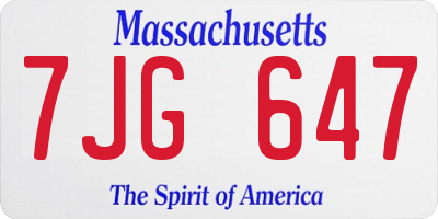 MA license plate 7JG647