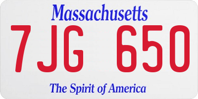MA license plate 7JG650