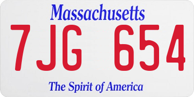MA license plate 7JG654