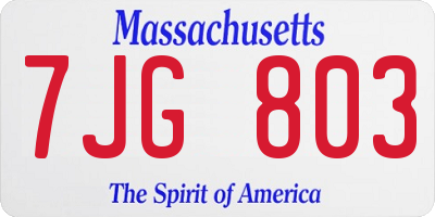 MA license plate 7JG803