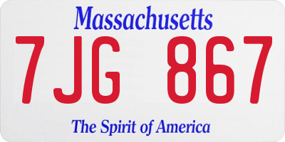 MA license plate 7JG867