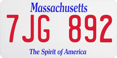 MA license plate 7JG892
