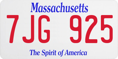 MA license plate 7JG925