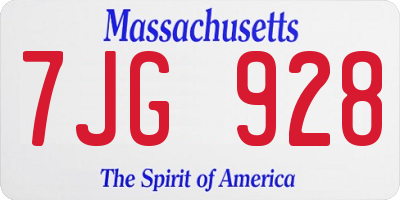 MA license plate 7JG928