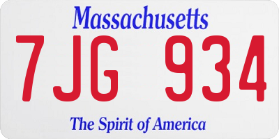 MA license plate 7JG934