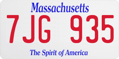 MA license plate 7JG935
