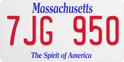 MA license plate 7JG950