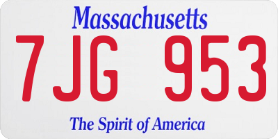MA license plate 7JG953