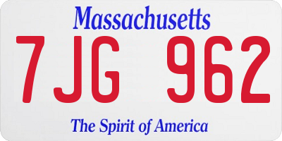 MA license plate 7JG962