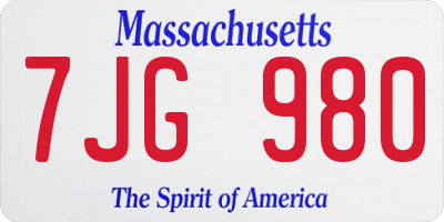 MA license plate 7JG980