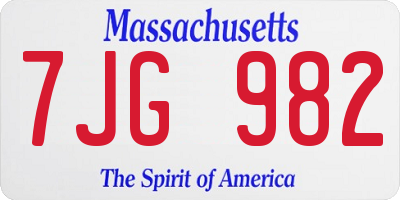 MA license plate 7JG982