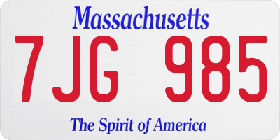 MA license plate 7JG985