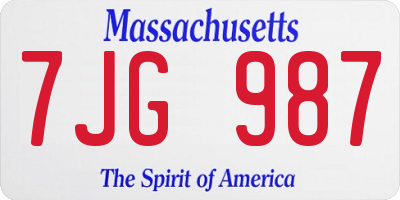 MA license plate 7JG987