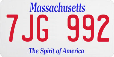 MA license plate 7JG992