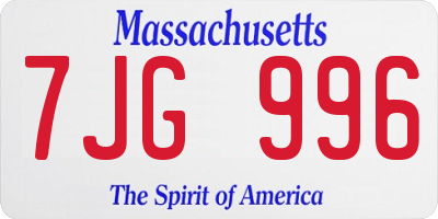 MA license plate 7JG996