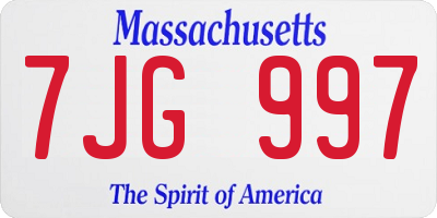 MA license plate 7JG997