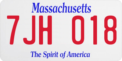 MA license plate 7JH018