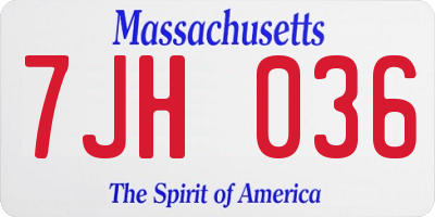 MA license plate 7JH036