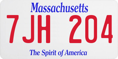 MA license plate 7JH204