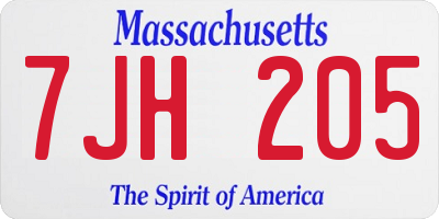MA license plate 7JH205