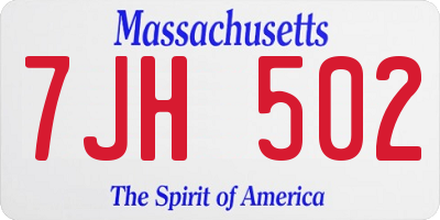 MA license plate 7JH502