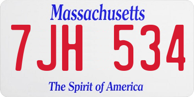 MA license plate 7JH534