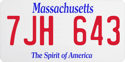 MA license plate 7JH643