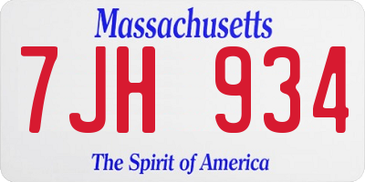 MA license plate 7JH934