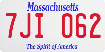 MA license plate 7JI062