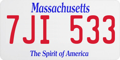 MA license plate 7JI533