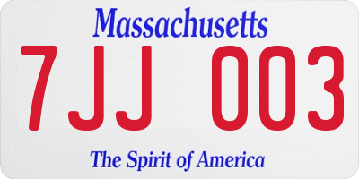 MA license plate 7JJ003