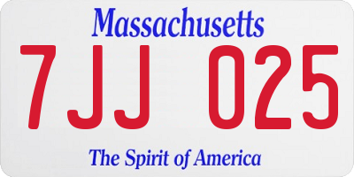 MA license plate 7JJ025