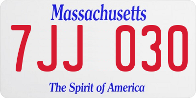MA license plate 7JJ030